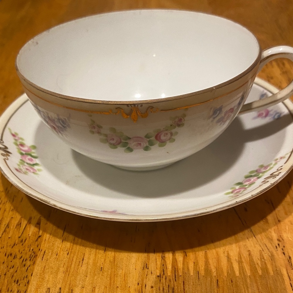 Vintage Floral White Bone China Teacup and Saucer Set